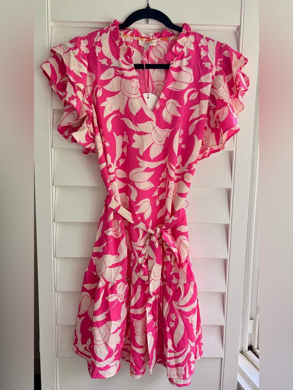 Umgee Pink and Cream Floral Tie-Waist Dress - Picture 2 of 9